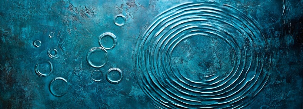 2. An inviting scene featuring a textured blue water surface with delicate ripples and rings, evoking a calming spa atmosphere, perfect for a minimalist background with open space