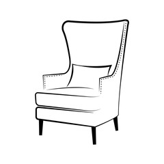 armchair isolated on white background with fine line art