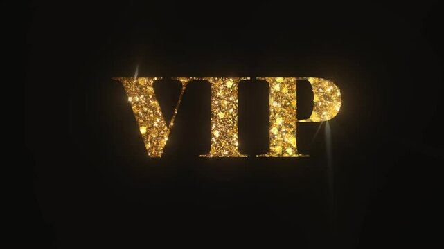 The word VIP. Gold text with sparkles on transparent background with alpha channel.