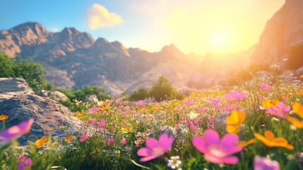 Obraz premium Majestic Mountain Meadow: A Vibrant Nature Escape