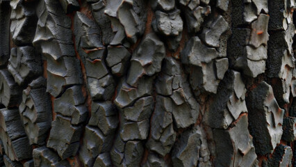 Close-up of rugged tree bark with dark textures and intricate details
