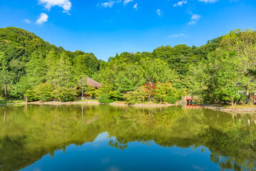 Obraz premium Shiramizu Amidado Jodo Style Garden, National Historic Site of Japan, Iwaki City, Fukushima Prefecture, Japan