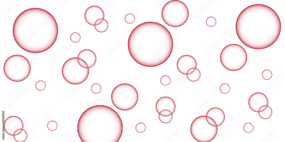 Poster red bubbles. abstract, white transparent and soap bubbles floating in the air. design soap bubbles o