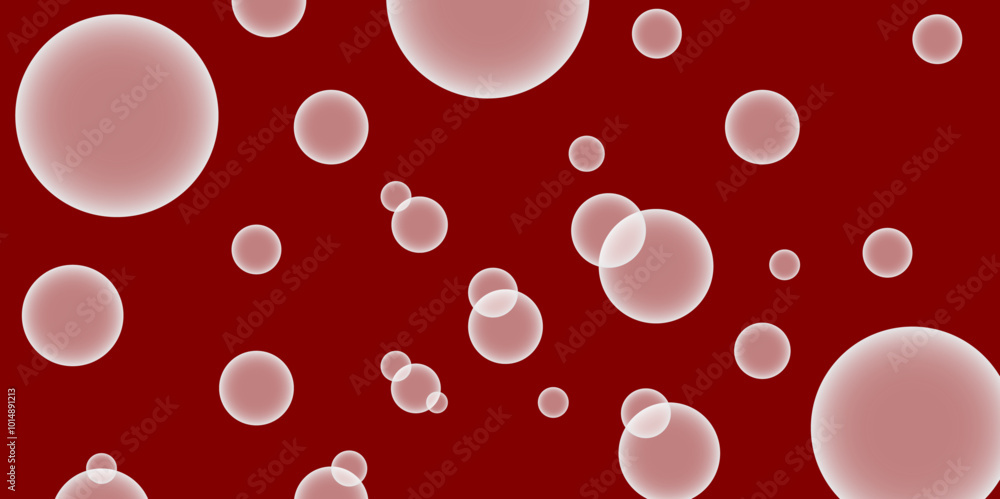 Poster white bubbles. abstract, red transparent and soap bubbles floating in the air. design soap bubbles o