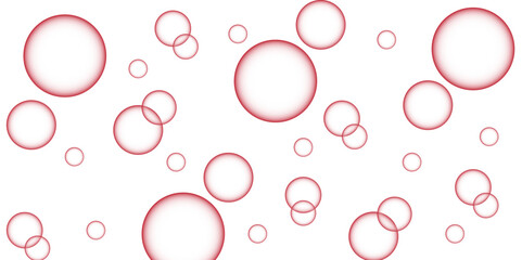 red  bubbles. Abstract, white transparent and soap bubbles floating in the air. Design soap bubbles on a white background. with circles. Banner pattern with copy space illustration.