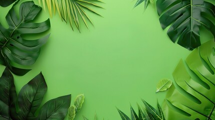 Flat Composition with Green Background - a fresh and modern visual. The flat composition on the green backdrop offers a stylish and inviting look