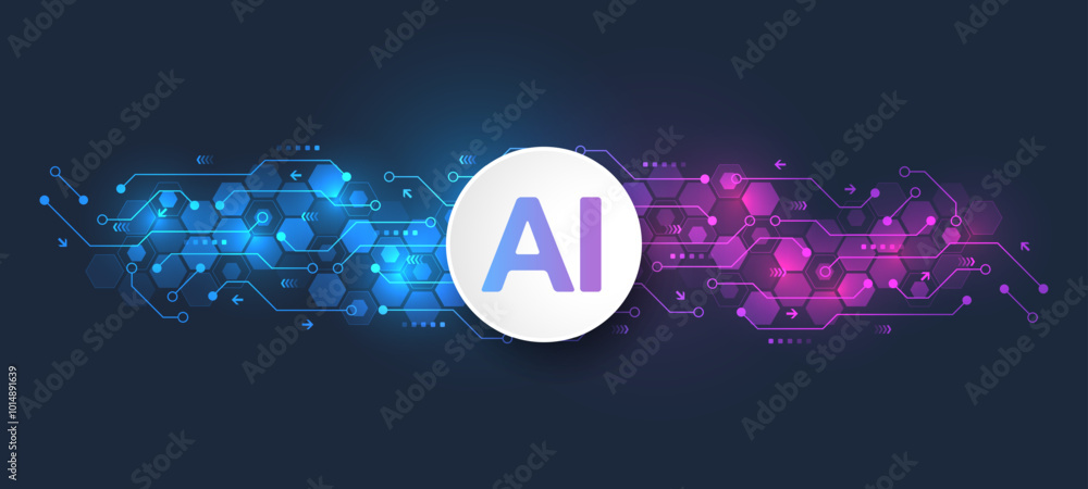 Poster ai banner concept in the digital style. artificial intelligence icon, sign, logo in the circuit line