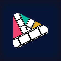 Fototapeta premium Movie photo collage logo design in unique colorful play sign form. Simple geometric corporate identity design.