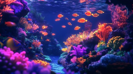Naklejka premium Vibrant Coral Reef with Colorful Fish.