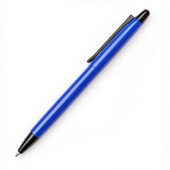 A ballpoint pen, stationary element, retractable design with blue ink, isolated on white background