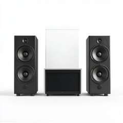 Obraz premium A home theater system, living room electronics, speakers and subwoofer set, isolated on white background