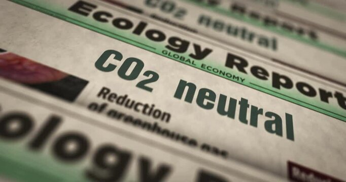 Co2 neutral global warming zero emission and decarbonize daily news newspaper printing. Abstract concept retro headlines 3d seamless looped.