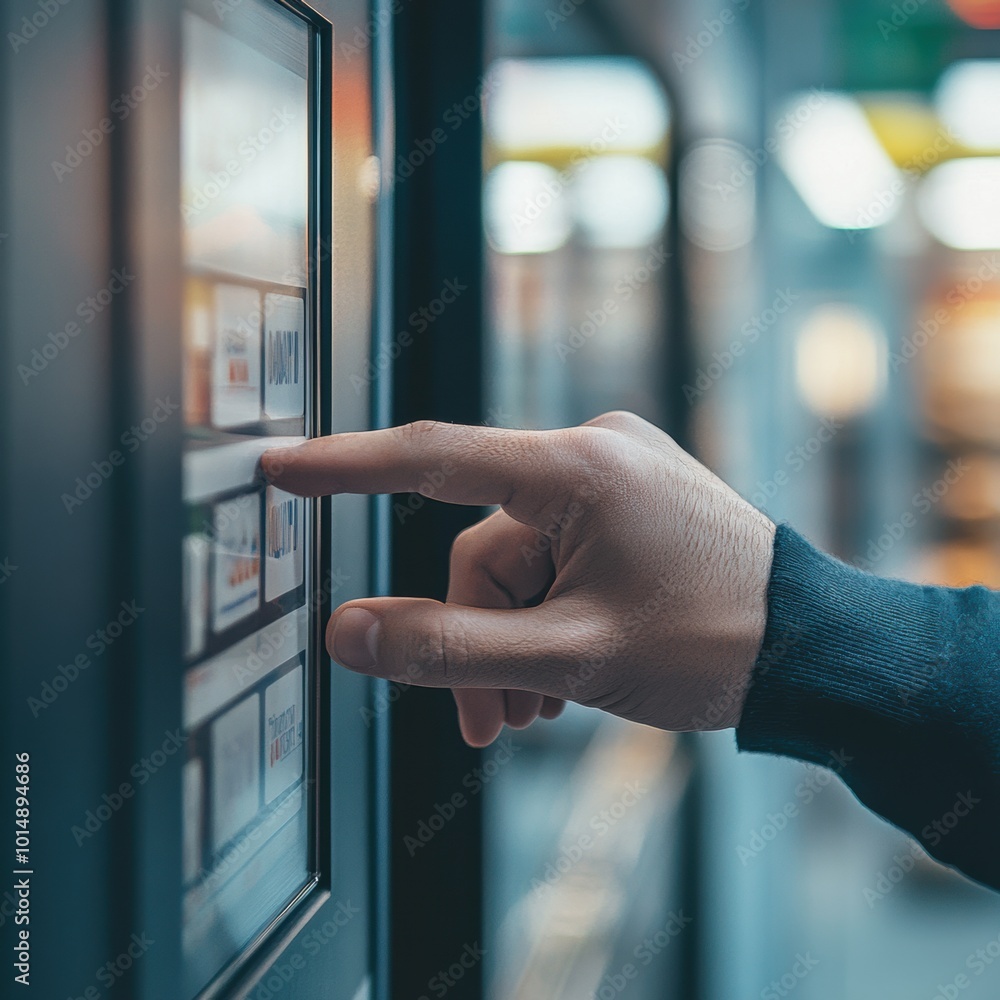 Poster close-up of hand pressing a button on control panel