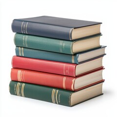 A librarian's book stack, profession item, hardcover books neatly arranged, isolated on white background