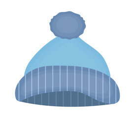 Icon knitted hat isolated on transparent and white background. Vector illustration. Warm blue hat with pompom. Element close-up for winter and autumn design decoration. Clothes for bad weather.