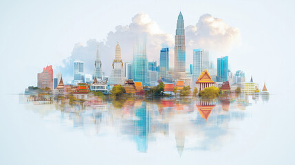 Obraz premium 3D rendering of A holographic Bangkok city showcasing art and history 