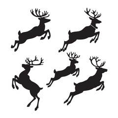 Obraz premium set of reindeer, christmas reindeer, head vector silhouette 