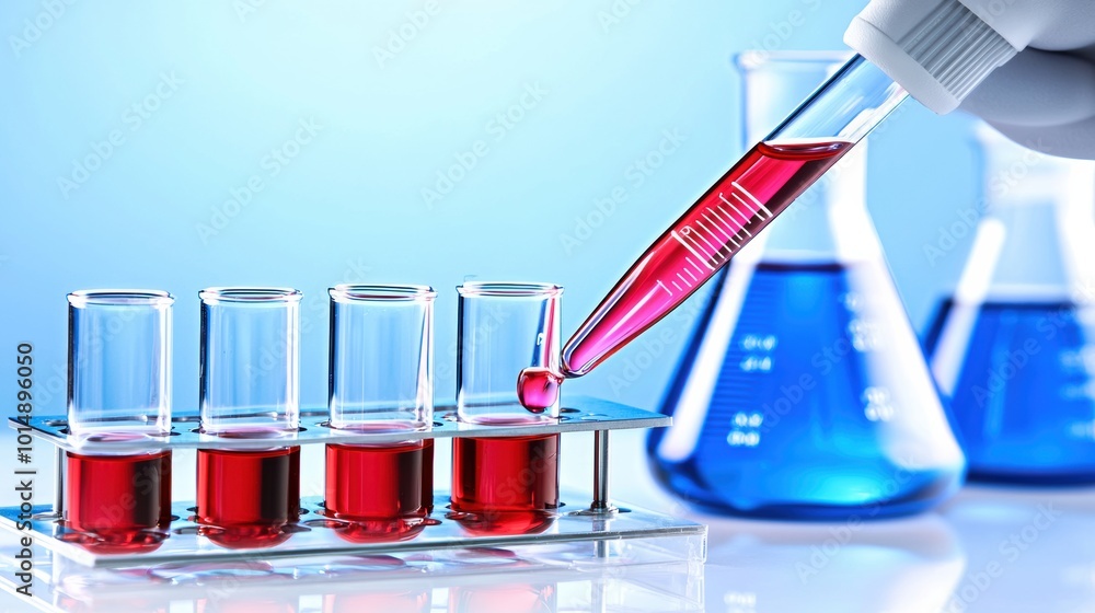 Aufkleber lab experiment with test tubes and pipette dropping liquid