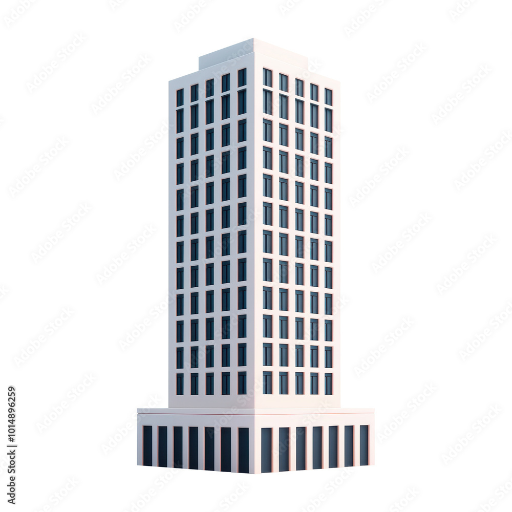 Poster 3d minimalist high-rise office building with a sleek, rectangular design and numerous windows. perfe