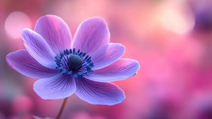 Fototapeta premium A macro shot of a purple anemone flower a blurred soft color background