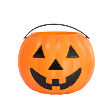 Halloween Pumpkin basket png isolated on transparent background for kid collecting candy Jack o'lantern basket , trick or treat on Halloween day celebration
