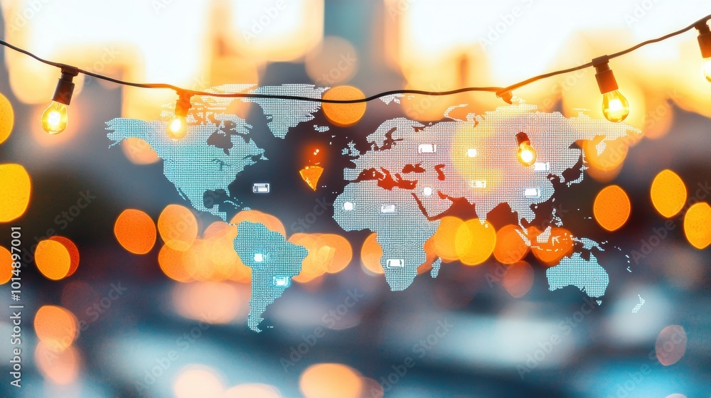 Poster global connections with light bokeh effect