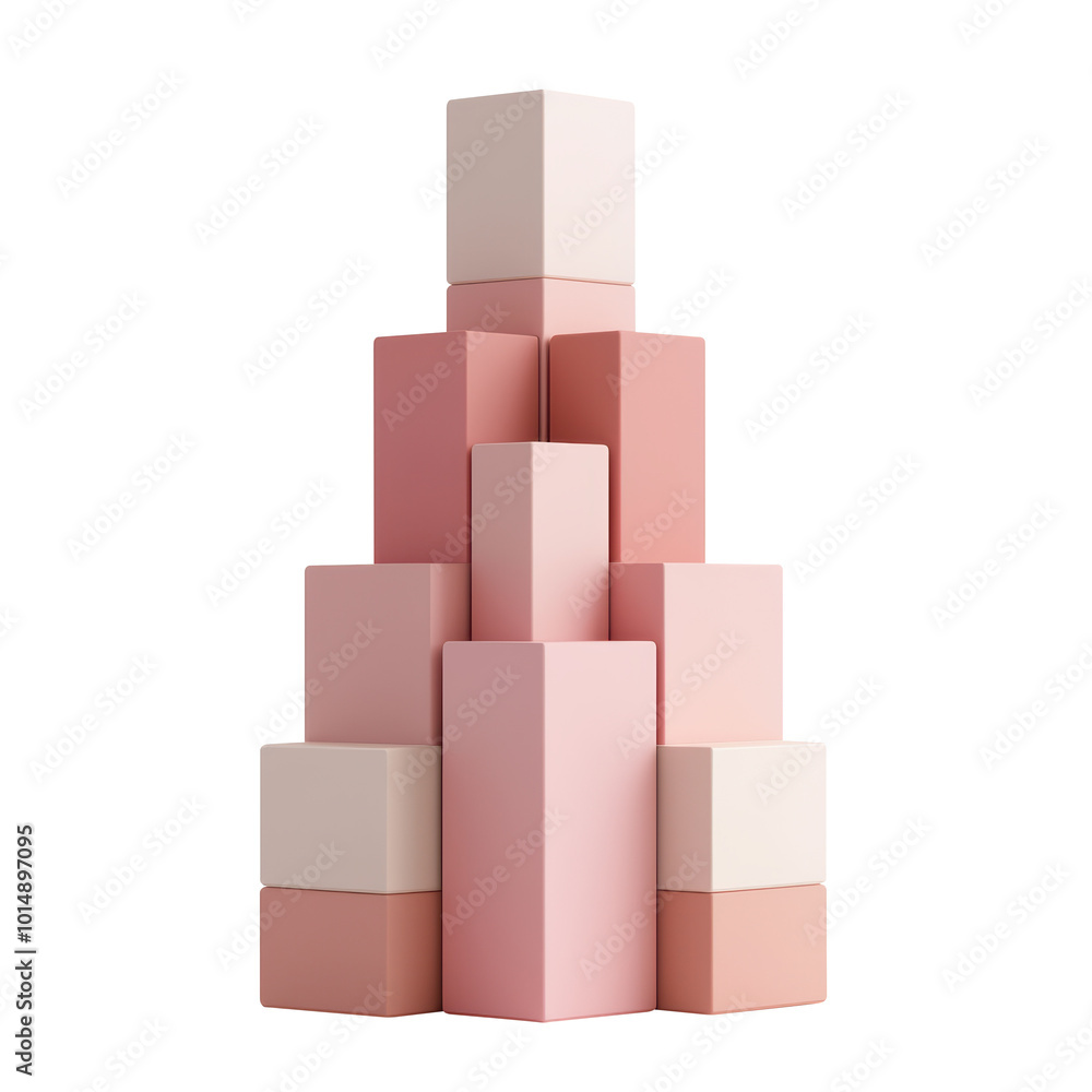 Poster 3d abstract pink block pyramid structure with layered cubes in varying shades. suitable for conceptu