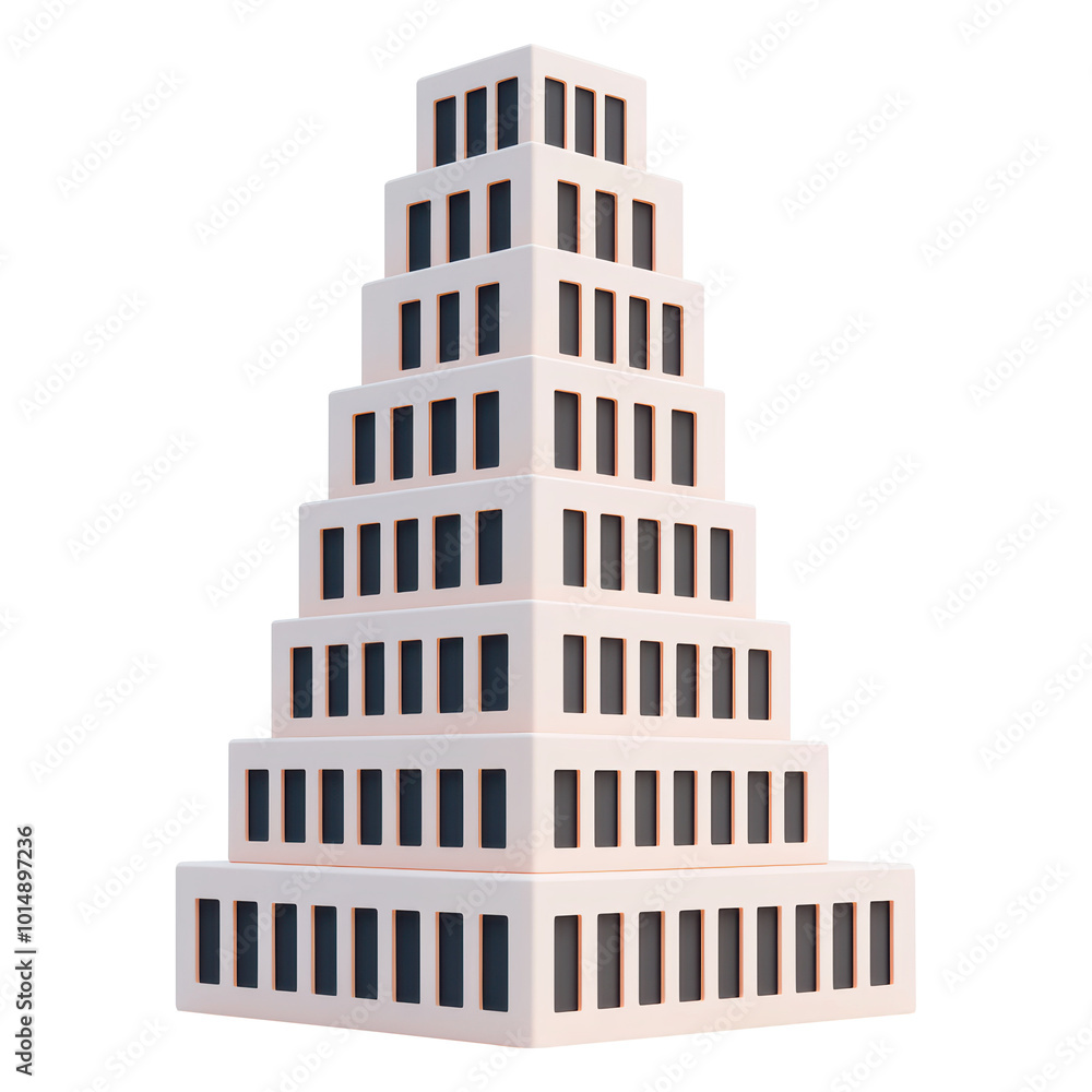 Poster 3d tiered modern office building with a symmetric stepped design and multiple windows. perfect for u