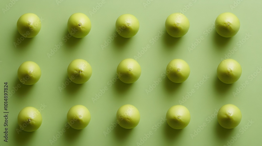 Poster green limes arranged in a grid pattern on a green background.