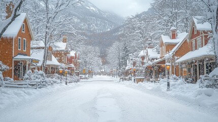 Fototapeta premium Scenic view of a town square during winter, viewed from a distance, showcasing the beauty and charm of the season 