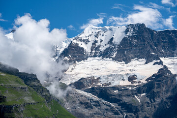 View of the Swiss Alps mountains in the Bernese Oberland area of Switzerland as seen from Gimmewald...
