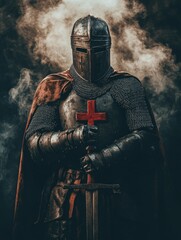 Naklejka premium Knight in armor with red cross