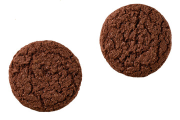 Chocolate brownie cookies with cracks isolated. Chocolate cookies isolated isolated on white background, top view.