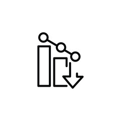 Falling arrow pixel perfect linear icon. Poor performance. Business forecast and prediction. Thin line illustration. Contour symbol. Vector outline