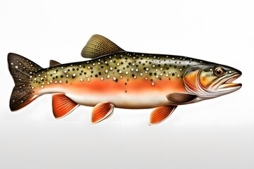 Brook trout on white background, AI Generated