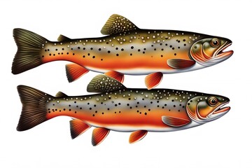 Brook trout on white background, AI Generated