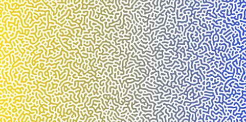 Abstract Reaction-diffusion Turing pattern natural texture yellow and blue gradient color scheme. Linear design with biological algorithm psychedelic background. Reaction-diffusion or truing patter