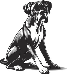 Boxer dog silhouette vector illustration. Black silhouettes of breeds of dogs.