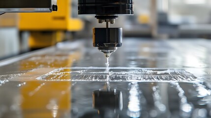 Precision cutting in a modern workshop using a CNC machine on a clear surface, showcasing advanced manufacturing techniques.