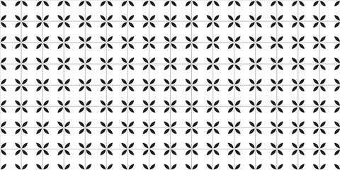 Simple pattern with simple black floral motif on a white background