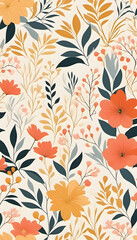 Seamless floral pattern with bright spring flowers on a white background.