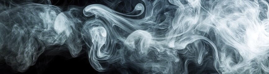 Obraz premium Abstract swirling white smoke on a dark background.