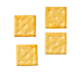Crackers isolated. Square crackers isolated on white background, top view.