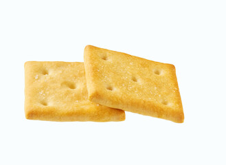Square crackers isolated on white background. Two crackers isolated.