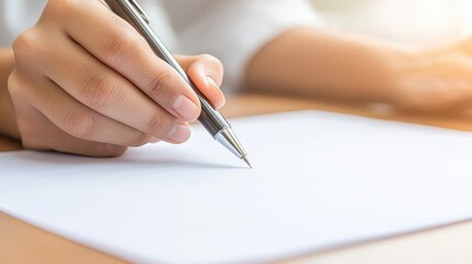 Writing Hand with Pen on Blank Paper in Soft Light