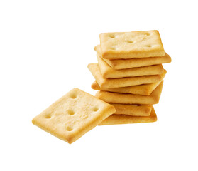 Stack of square crackers isolated on white background. Crackers placed on top of each other on a white background.