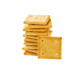 Stack of square crackers isolated on white background. Crackers placed on top of each other on a white background.