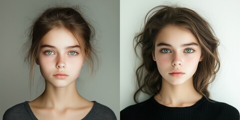 photo of a young model with different hair styles isolated on solid background fashion photo