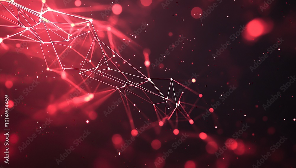 Poster abstract background with dark red and black colors, featuring polygonal shapes made of lines and glo