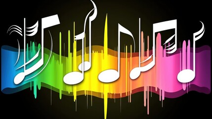Vibrant Music Notes with Colorful Sound Waves